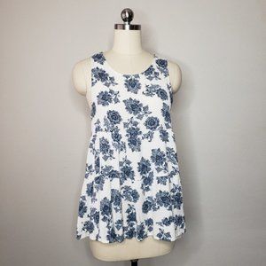 ALTARD STATE Floral babydoll tank blue white M